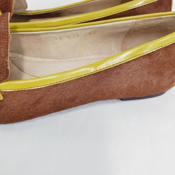All Black /Anthropologie Brown Citron Patent Leather Pony Hair Loafer Flat 40EU - Picture 8 of 10